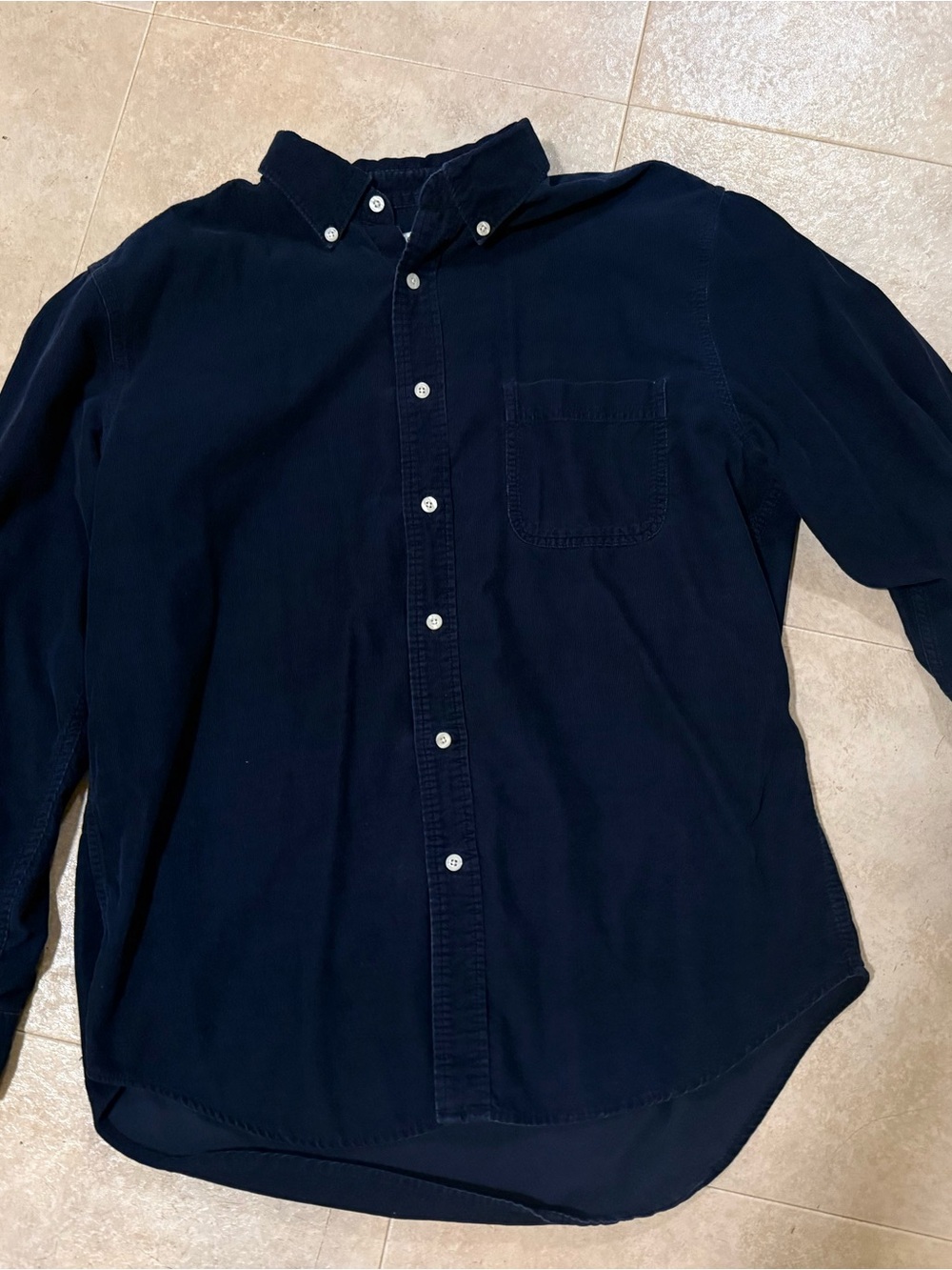 Men's Navy Button-Down Long-Sleeve corduroy Shirt